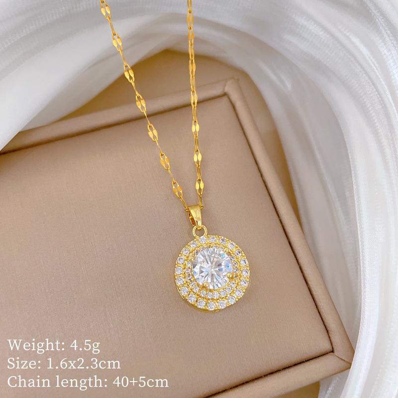 Copper Micro-Inlaid Cross Fashionable Light Luxury Temperament Gorgeous Full Diamond Necklace Female Versatile Collarbone Chain Titanium Steel