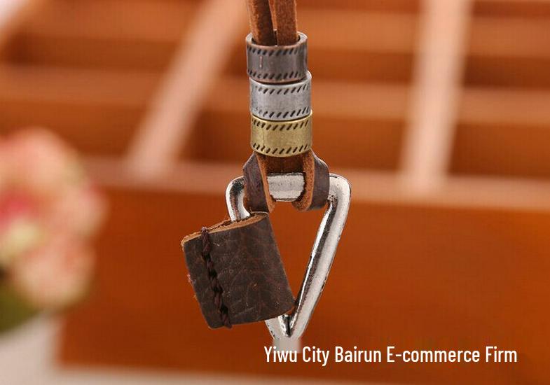 Alloy Two-Circle Pendant Necklace with Genuine Leather Cowhide Cord