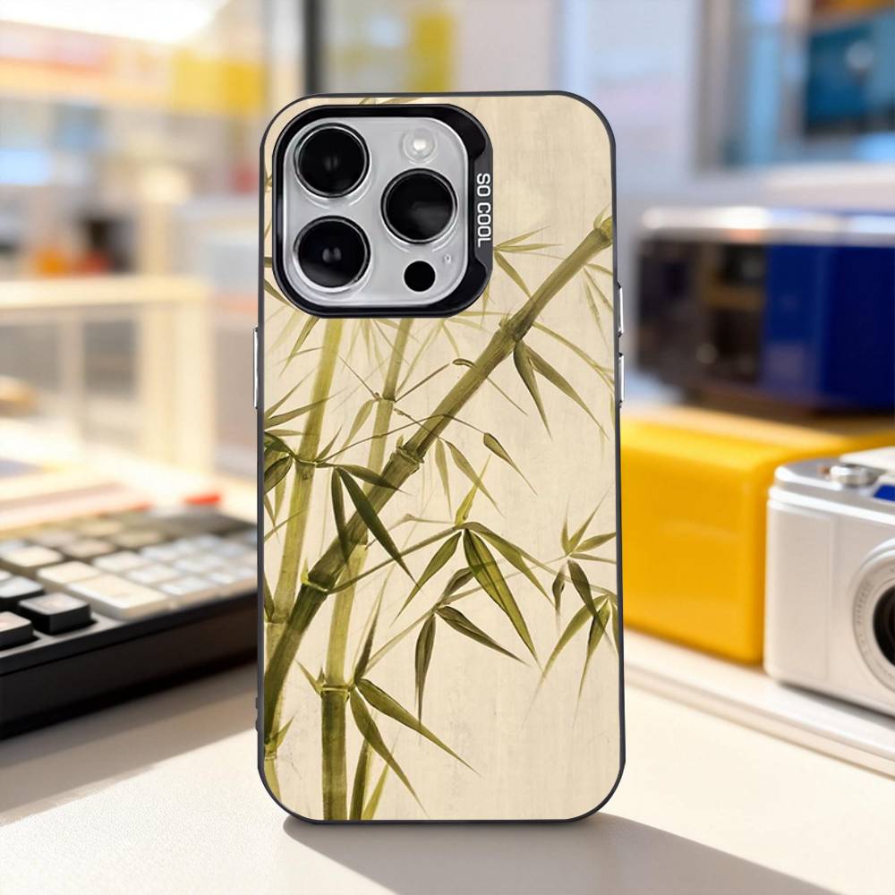 Painting Chinese Style Bamboo Phone Case For iPhone 17,16,15,14,13,12,11,Pro,XS,Max,Plus,Mini,SE4,E IMD Matte Black