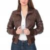 NOORA Lambskin VINTAGE Dark Brown Leather Bomber Jacket, Women Winter Jacket, Biker Jacket