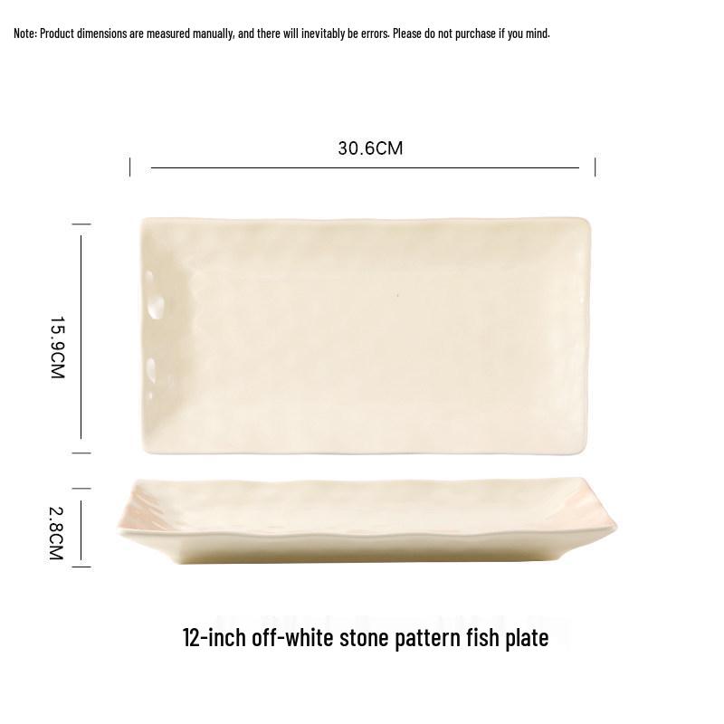 12-inch Cream Oval Ceramic Sushi Plate - Creative Solid Color Design