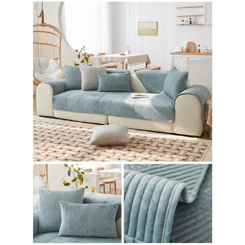Nordic Short Plush Leather Sofa Cushion Non-Slip Modern Minimalist Four Seasons Universal Sofa Cover Cover Winter Fabric Cushion