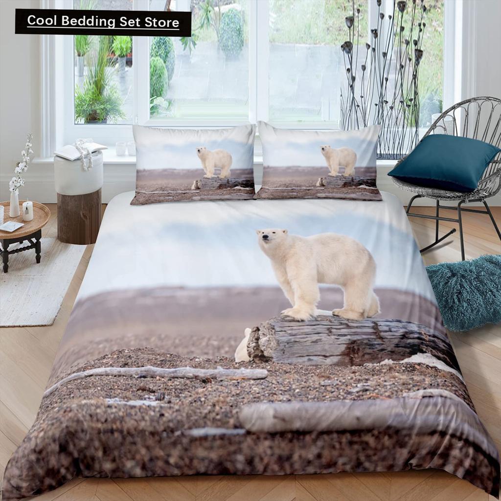 Poszewka na kołdrę z niedźwiedziem polarnym King Queen 3D Lovely White Arctic Animal Pościel dla dzieci nastolatków dorosłych Wildlife Poszewka na kołdrę Poszewka na poduszkę