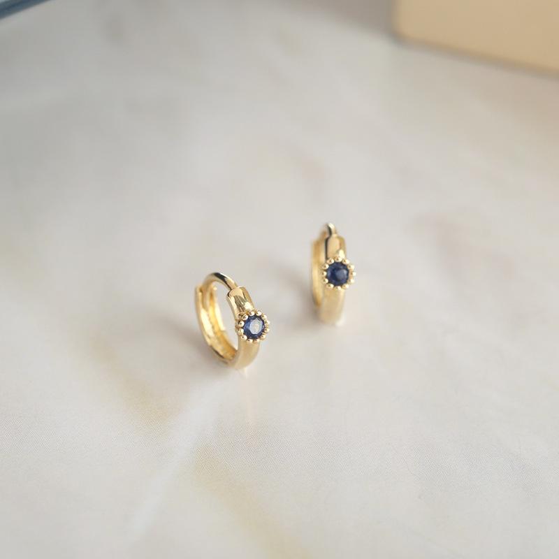 Gold-Plated S925 Sterling Silver Earrings with Sapphire Blue Zircon Beads - Small Women s Ear Jewelry. Rose Gold Pair