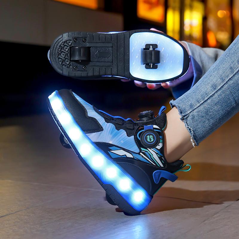 USB LED Light Sneakers for Kids Children Roller Skates Wheels Shoes Glowing Sport Shoes