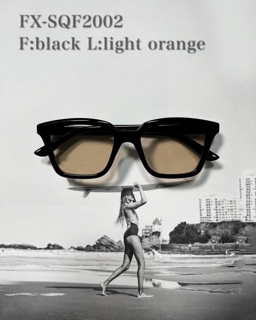 Square Frame 2 Sunglasses Brand Popular Stylish Fashion Glasses UV Protection [Flex] (Fblack Llight Orange) Women's Men's
