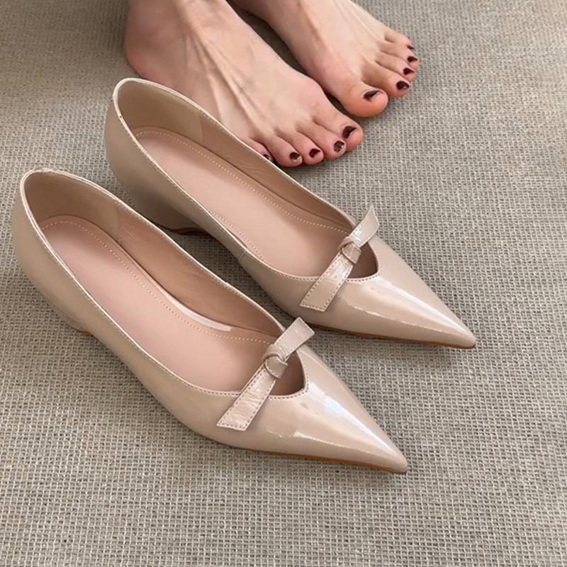 Sheepskin temperament inner height increase hollow shallow mouth single shoes women's one pedal pointed shoes bow Mary Jane shoes