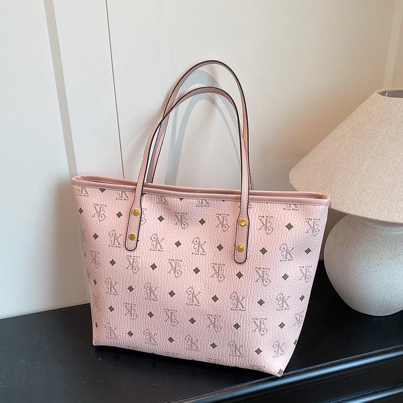 Bolsa Tote Feminina de Alta Capacidade com Estampa de Urso - Bolsa de Ombro Elegante para Passeios e Aulas