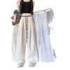 Korean Retro Colorblock Ice Silk Wide-Leg Summer Pants for Women