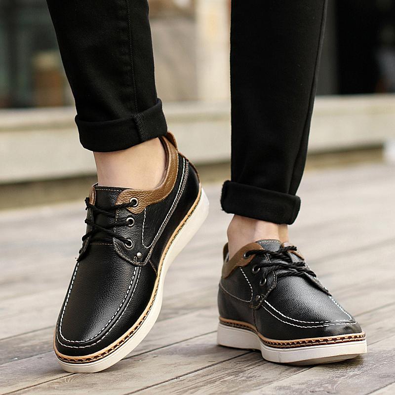 Italian Style Men's Genuine Leather Casual Shoes Outdoor Oxford Shoes Anti Slip Wear-resistant Men's Height Increasing Shoes