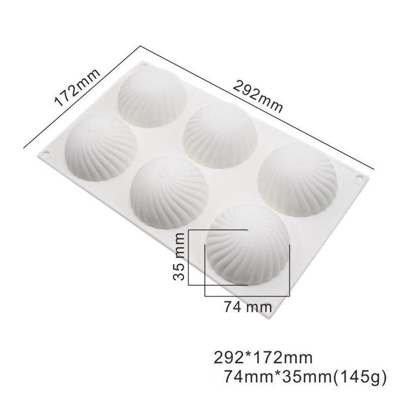 6-håls Halvcirkulär Spiral Silikonform - Jultomteluva Mousse Glass Choklad Bakverktyg