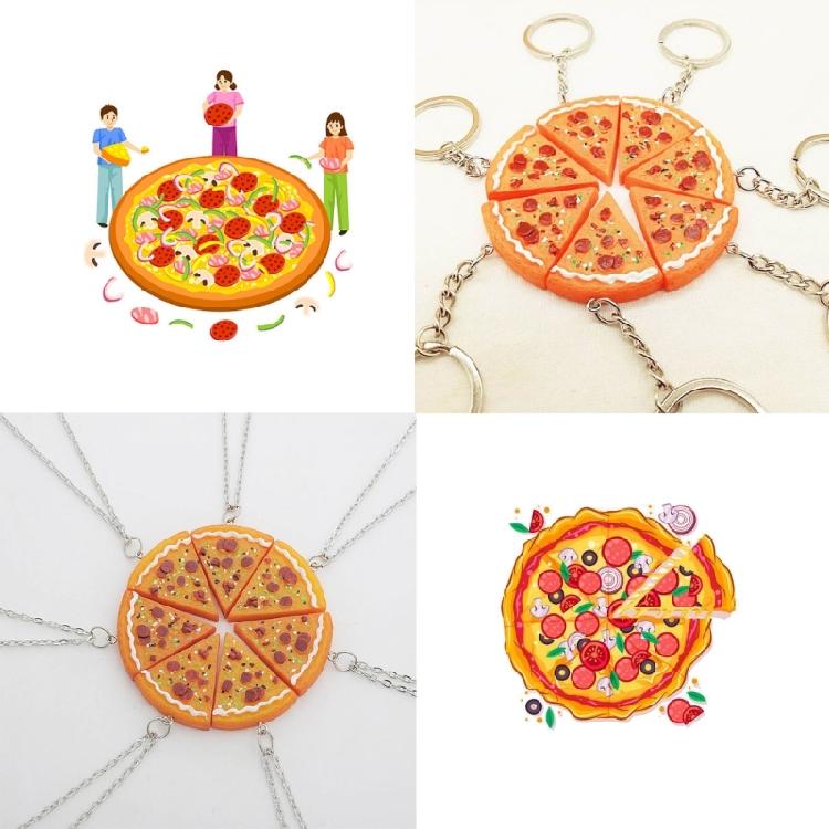 7Pcs Fun Pizza Pendant Necklace/Keychain Accessory for Daily Wear Dates Parties