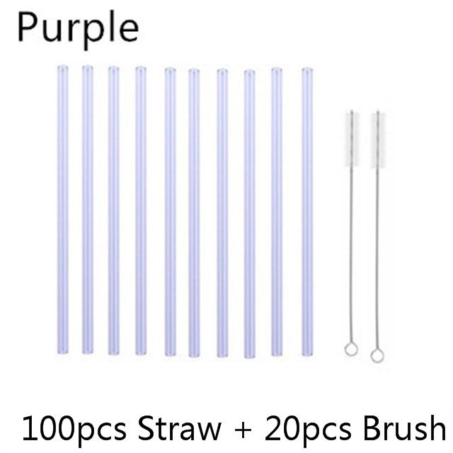 100Pcs Reusable Drinking Glass Straws 20cmx8 mm For Smoothies, Tea, Juice --10Pack With 20Pcs Cleaning Brush Barware