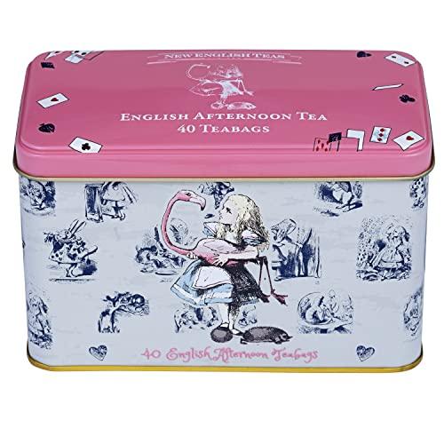 

Новый английский чай New English Teas Шкатулка для чая Алиса в Стране чудес в розовом цвете с 40 пакетиками английского чая для послеобеденного чая, Декорации для чаепития Безумного Шляпника