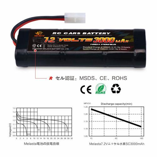 melasta 7.2V 3000mAh Ni-MH High-Power 6-Cell Battery Pack with Tamiya Compatible Discharge Connector for RC Racing Cars, Boats, Trucks, Airplanes, and