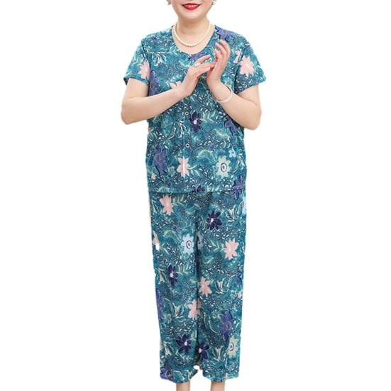 Women s Floral Pajamas Set Short Sleeve Button Down Top And Pants Pjs Set Casual Printed 2 Piece Lounge Outfits XL синий