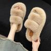 2025 spring and autumn new small muffin thick bottom heightening plush fluffy cotton slippers women wear home fluffy shoes