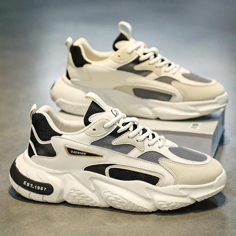 Men 2024 New Trend Mesh Lace Up Breathable Casual Sports Shoes Increased Soft Soles Thick Sole Versatile Clunky Sneakers