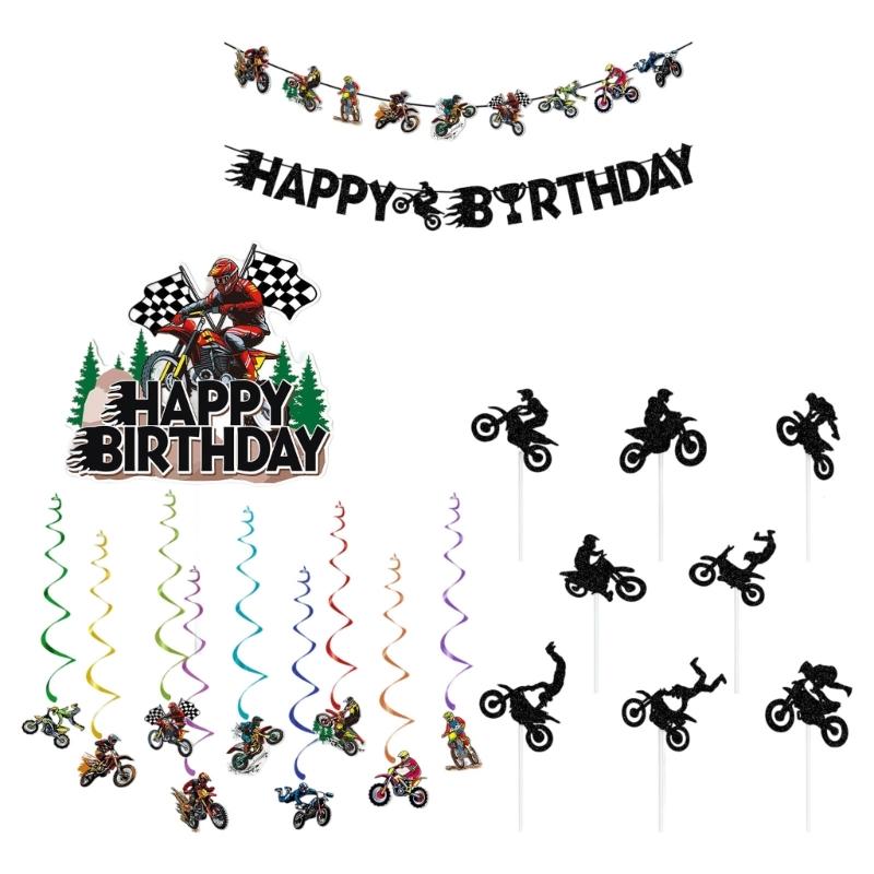 

Bikers Party Supplies Paper Birthday Banners Hanging Spirals Motorcycle Themed Decoration For Adults Kids Event 1