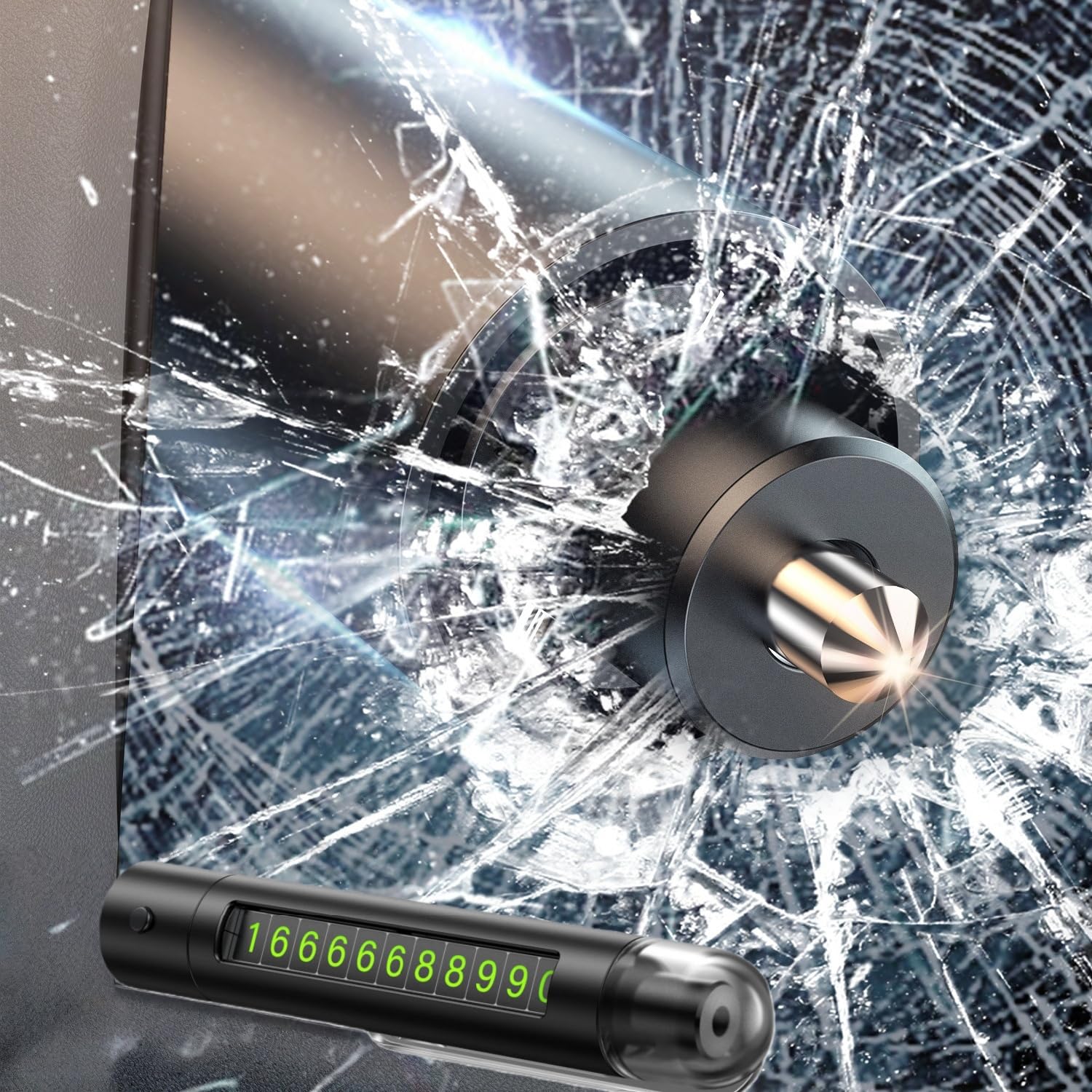 

(Breaking Glass in 1 Second) Car Rescue Hammer with 4 Functions, Flashlight with LED чёрный