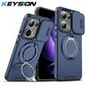 KEYSION 360° Ring Stand Phone Case for OPPO Reno13 Pro 5G Slide Camera Protection Magnetic Shockproof Cover for OPPO Reno13 F 5G