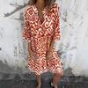 European And American Style Women'S Clothing, Spring And Summer New Four-Sided Elastic Casual V-Neck Printed Pleated Women'S Dress