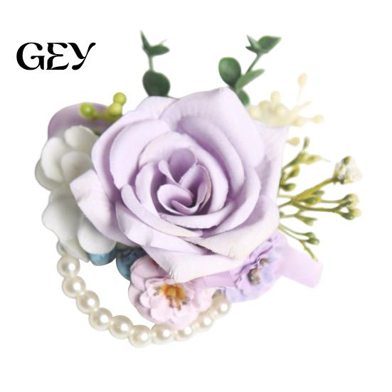 Durable Suit Pin Purple Wedding Boutonniere, Artificial Silk Flower Lapel for High-end Brooch Groom Bride Parents, Romantic Wrist Corsage Bridal Party