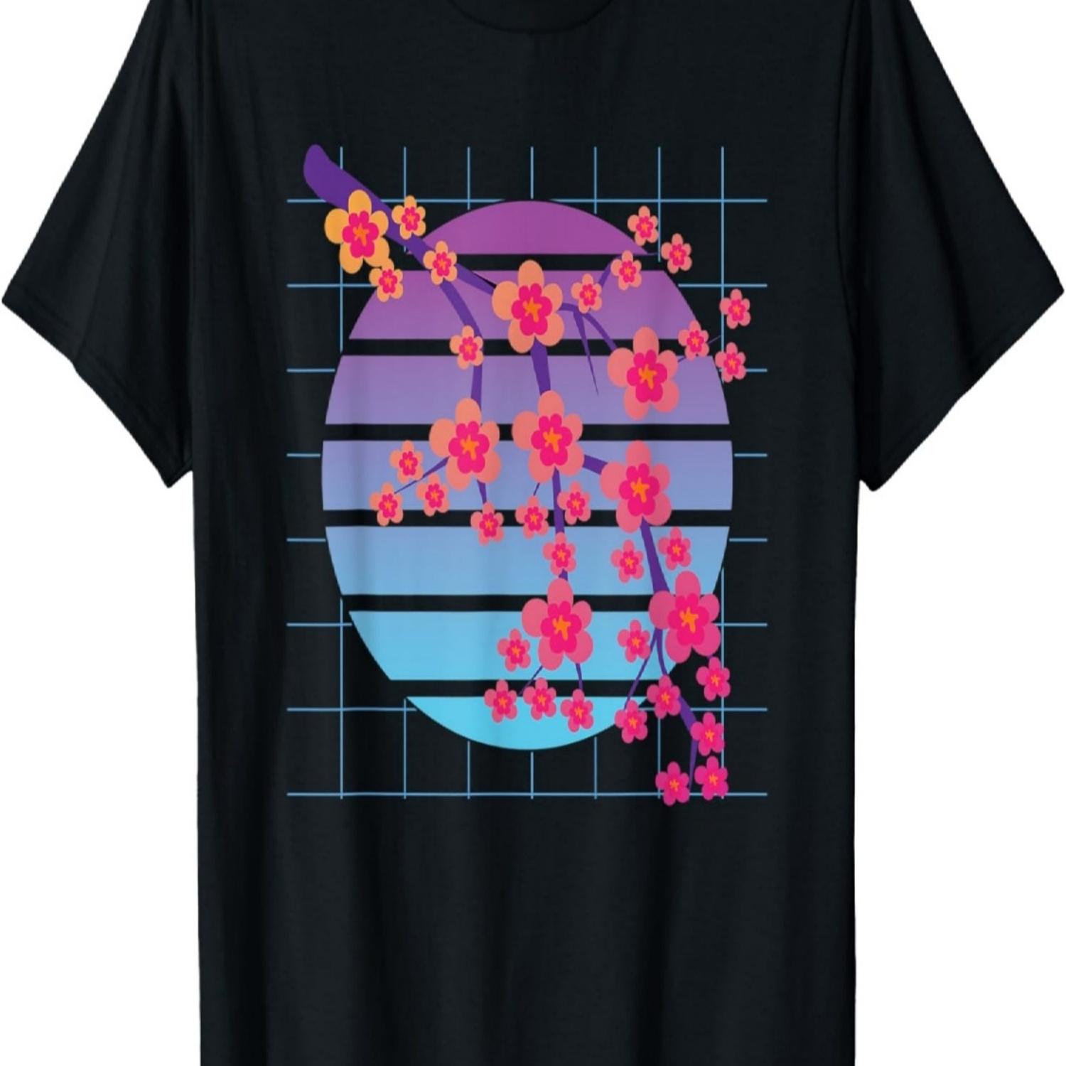 Flower Synthwave Sakura Vaporwave Cherry Blossom T-Shirt S