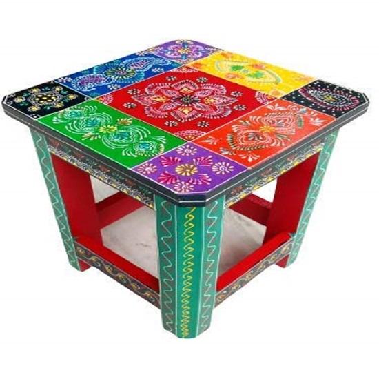25.4 Cm Painted Wooden Stool Cum Side Table