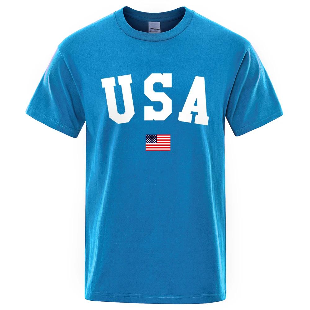 Usa Flag Street Personality Letter UnisexT-Shirts Cotton Oversized Short Sleeve Loose T-Shirt Breathable Oversized Tops