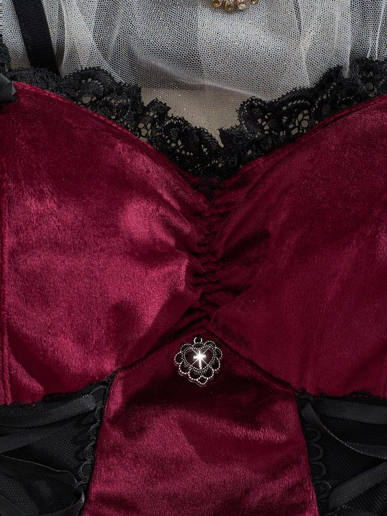 Damen Dunkel Samt Schnür-Camisole - Bügellose Erotische Dessous