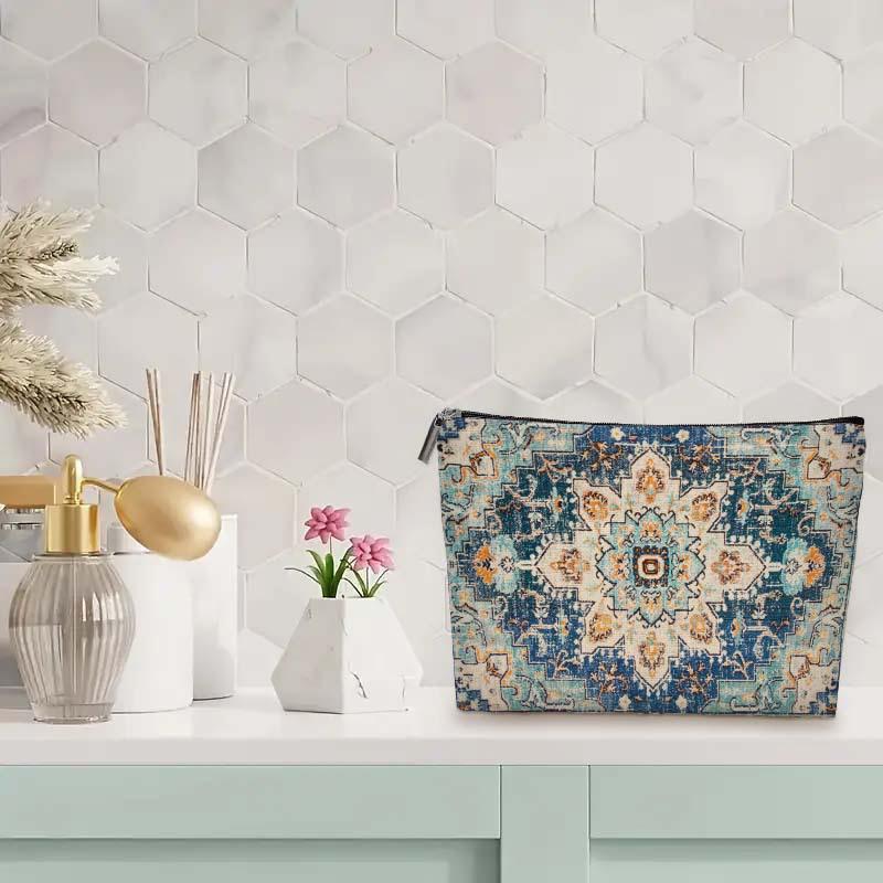 Boho Ethnic Style Cosmetic Bag Portable Multifunctional Storage Bag Travel Toiletry Bag Large Capacity Makeup Pouch For Girls