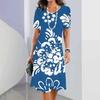 Elegant Short Sleeve 3D Print Dress Beach Summer Midi Dresses
