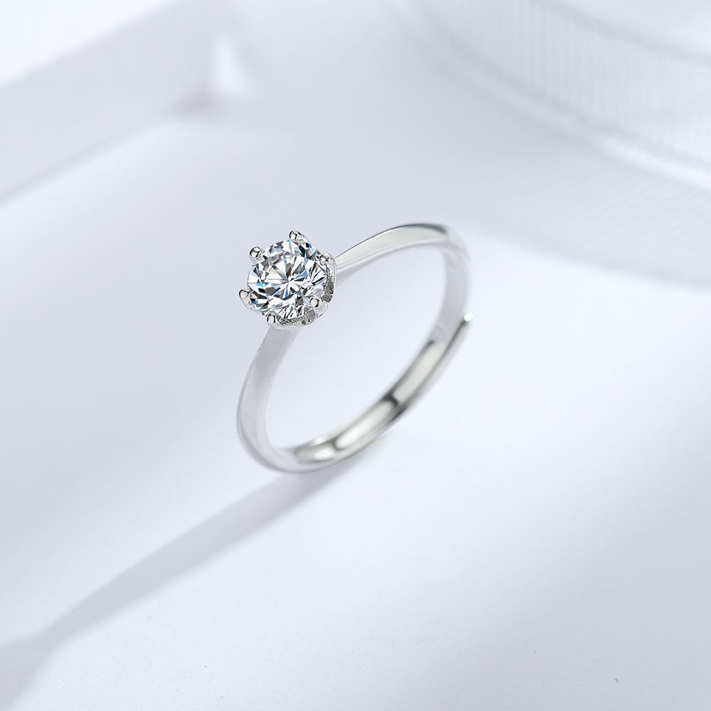 

Кольцо T Home Classic из серебра 925 пробы с шестью когтями и 50-точечным узором, женское парное кольцо Guochao с бриллиантами весом 2 карата, кольцо с бриллиантами весом 1 карат Opening adjustable