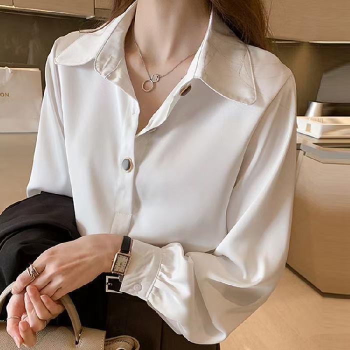 Women s White Chiffon Long Sleeve Shirt - 2026 Spring/Autumn Collection: Chic, Loose, and Versatile S белый