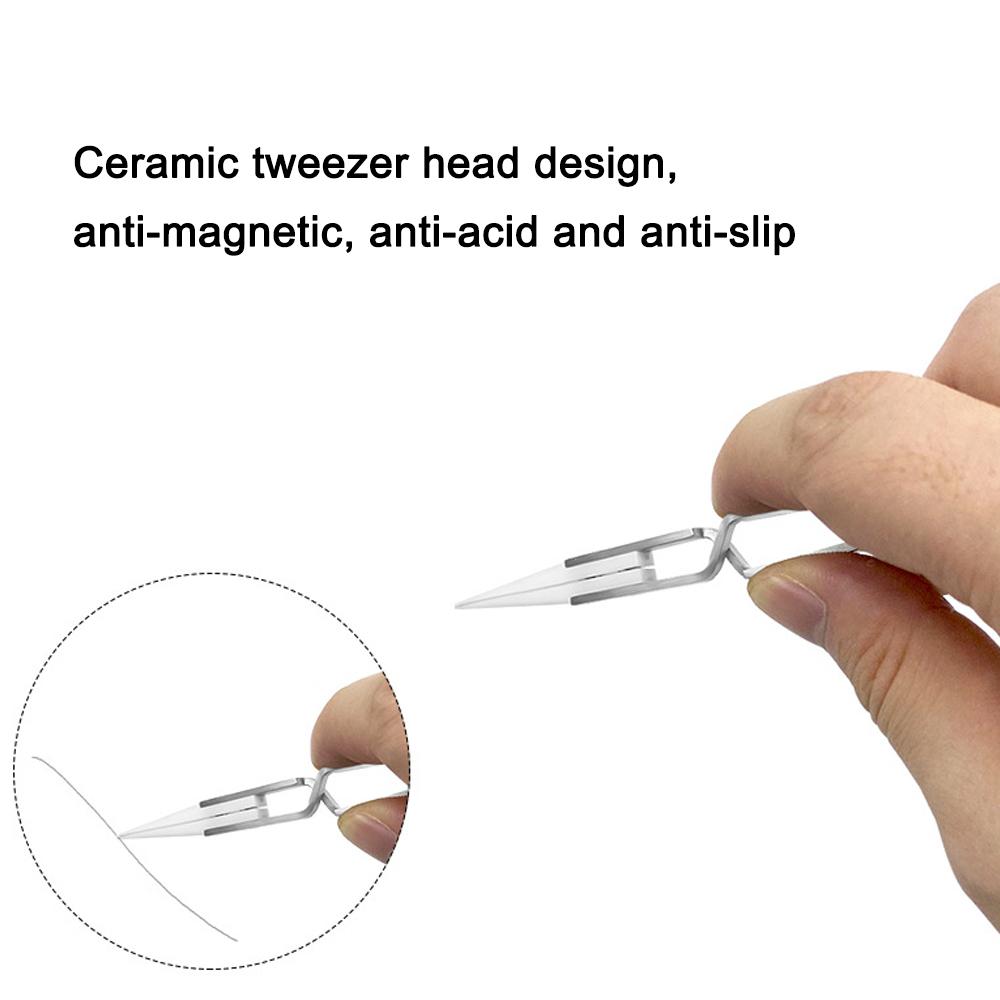 Stainless Stee Tweezer with Anti Static Acid Resistant Reverse Ceramic Precise Clamping Head