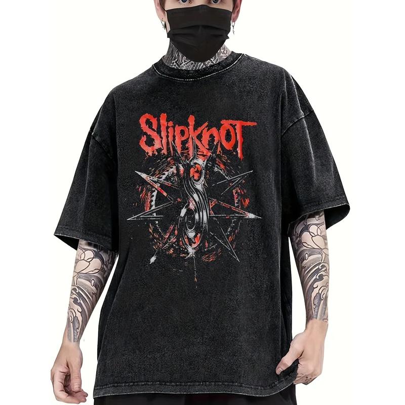 

Men s T Shirt Rock Band Spiked Skull Graphic Print Oversized Vintage Washed Womens Short Sleeve Tee Clothing Summer 2025 3XL чорний