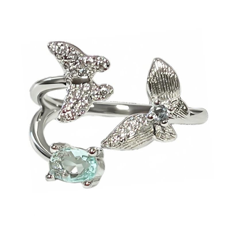 Stacked Wind Butterfly Blue Diamond Personalized Butterfly Wing Fog Blue Advanced Sense Opening Ring Female Neutral Wind Simple Versatile Ring
