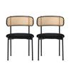 Velvet Dining Chair, Set of 2, Modern, Simple Leisure Chair with Four Metal Support Legs, Rattan Leisure Chair, Living Room and Bedroom Chair, Black