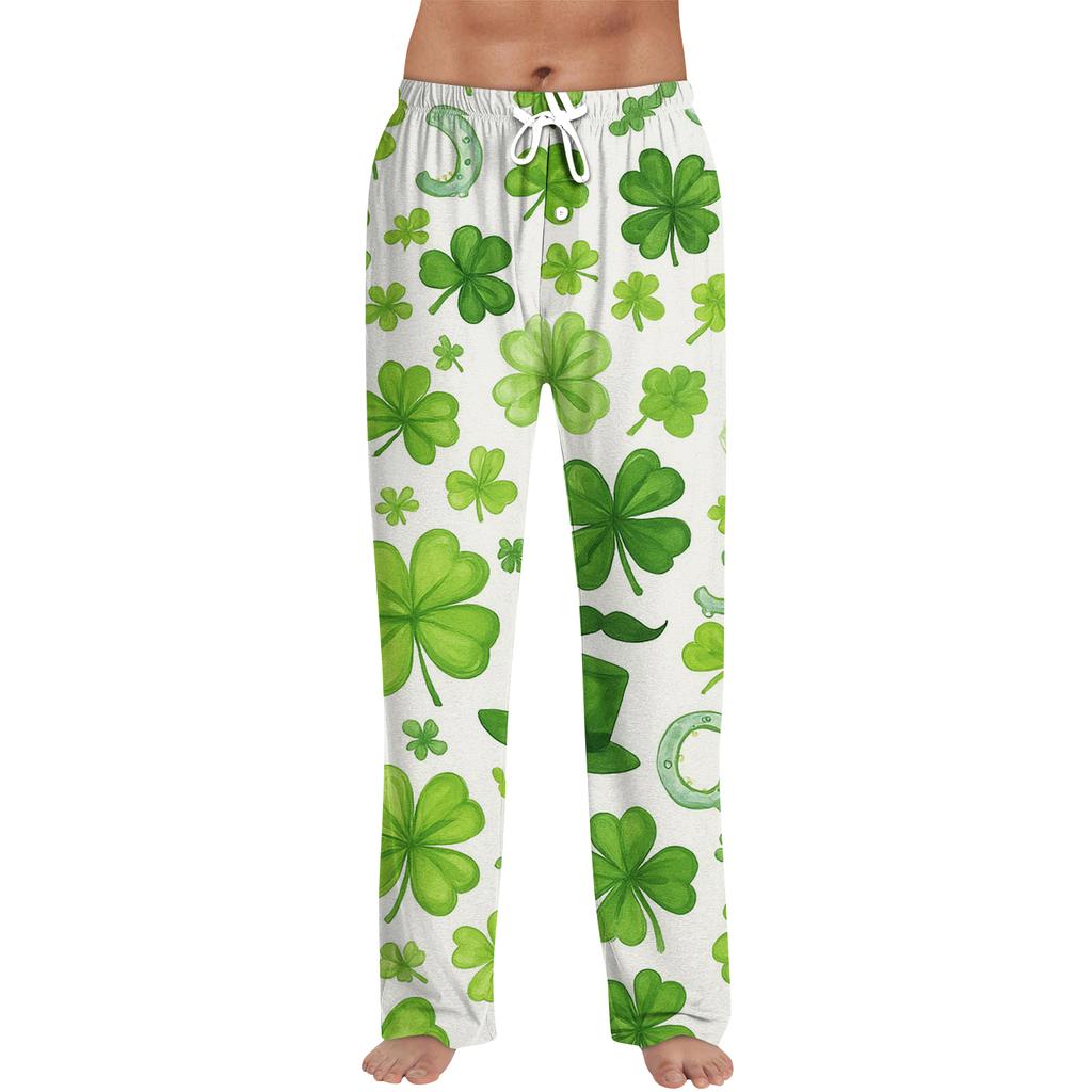 Men's Printed Drawstring Long Pants Casual Pajamas