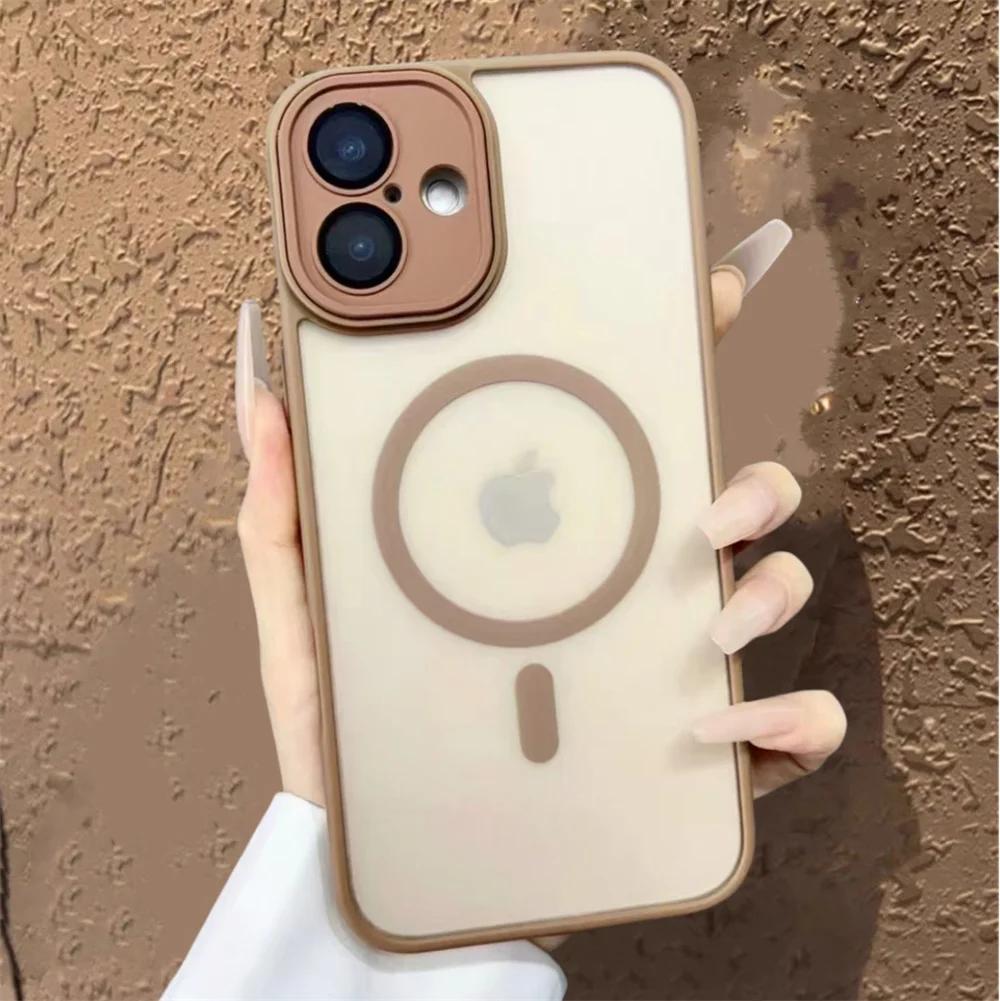 Shockproof Case For iPhone 14 13 12 11 15 Pro Max 14 15 Plus Luxury Matte Translucent Armor For Magsafe Wireless Charge Cover