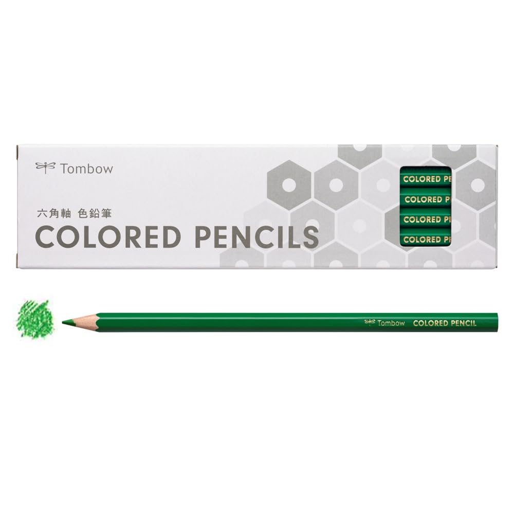 Tombow Colored Single Hexagonal 1 Dozen Pencil, Color, Green, Barrel, (12 pencils), CY-K07