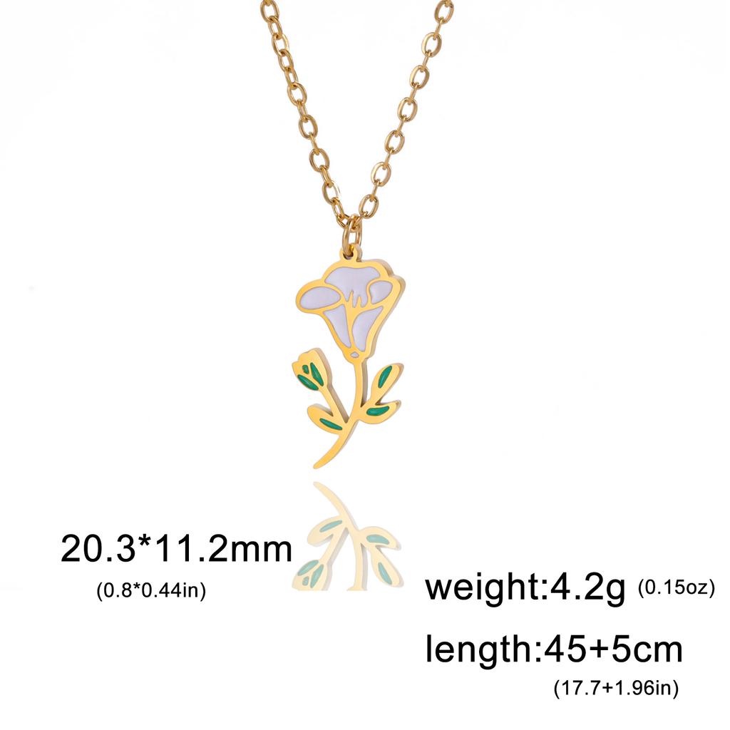 12 Birth Months Flower Necklace Stainless Steel White Green Enamel Daisy Rose Cosmos Pendant Neck Chains Birthday Gift