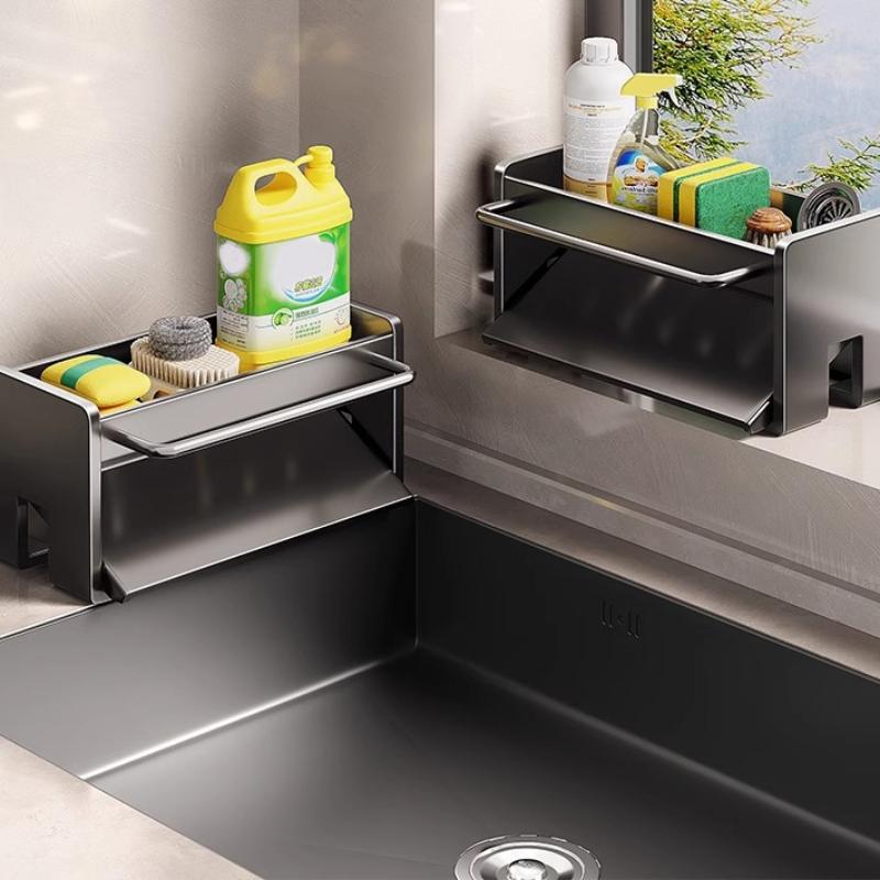 Multifunctional Carbon Steel Kitchen Rag Rack Drain Sponge Rack Sink Faucet Supplies Countertop Storage Rack