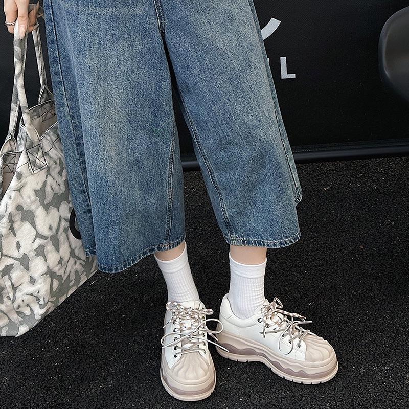 

2025 Women s White Leather Thick-Soled Casual Sneakers – Comfortable Fashion Board Shoes 36