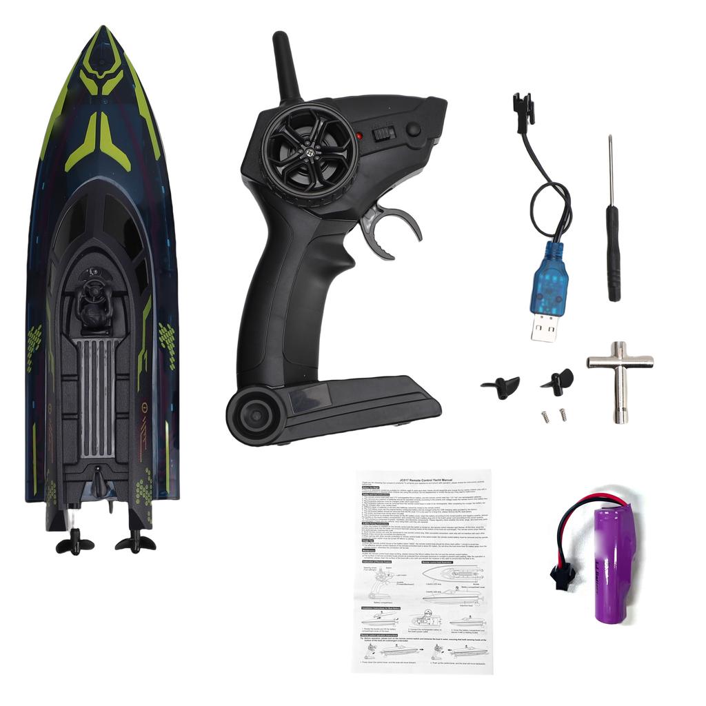 Remote Control Boat for Pools and Lakes, 2.4G Speed Boat Toy with LED Lights, Low Battery Alert for Adults and Kids