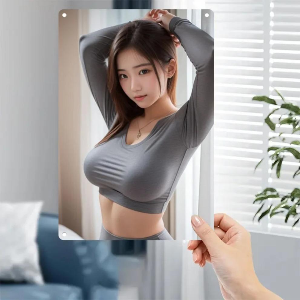 Bhome Modern Metal Wall Art, Female Face Iron Sign Minimalist Home Decor for Living Room Bedroom