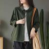 Women's Retro Art Loose Cotton Shirt Coat Simple Design Solid Pocket Single Breasted Twill Versatile Spring Autumn