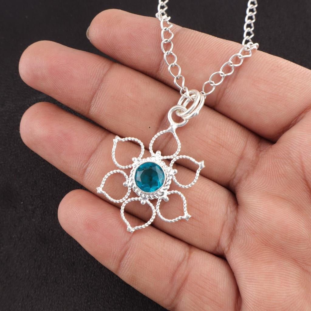 Friendship Day Sale Throat Chakra Natural Apatite 925 Silver Mother Gift Pendant PP-18-12