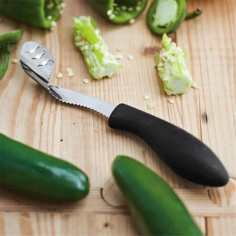 1 Pcs Portable Stainless Steel Vegetable Fruit Pepper Corer Chili Seed Remover Serrated Edge Kitchen Tool Cute Kitchen Accessory